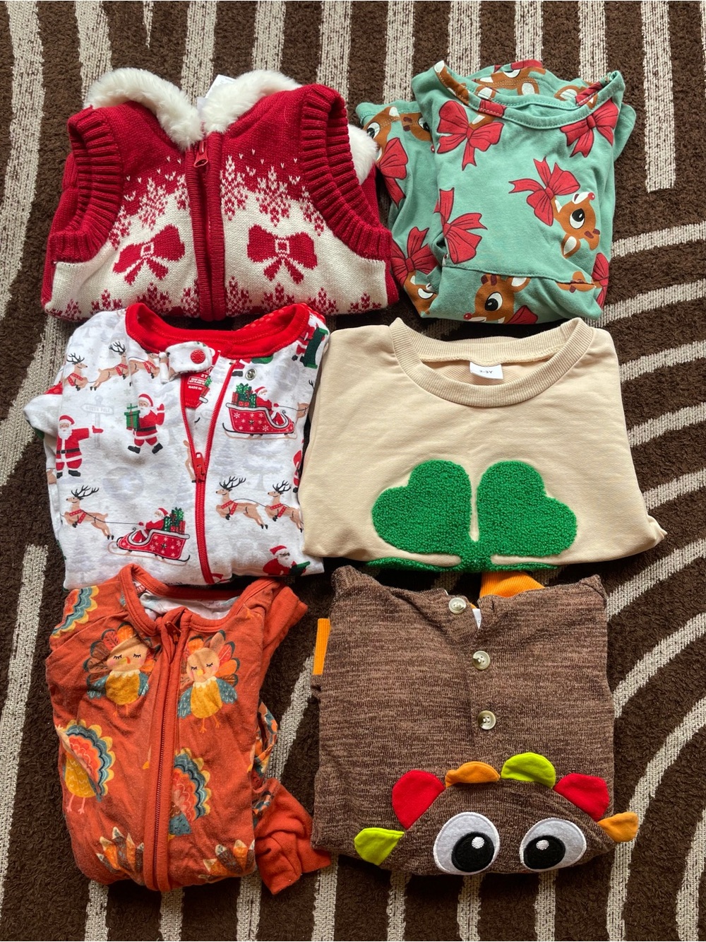 Mixed Toddler Holiday Sleepwear & sweatshirt- Red, Green, Cream, Brown, Orange